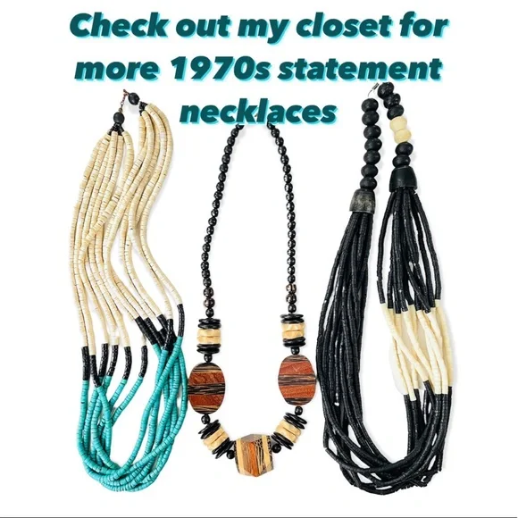 Vintage 1970s Coconut Shell Bead Black & Metallic Necklace - Picture 12 of 12